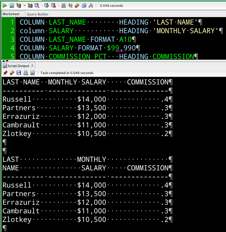 Formatting Columns In SQL Developer A La SQL Plus ORACLE 