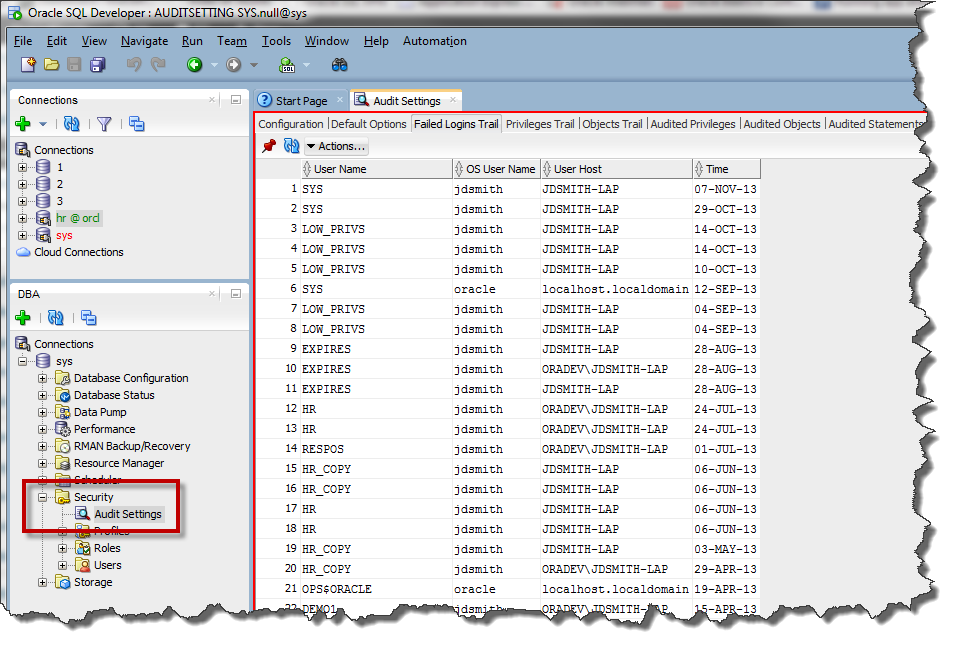 Oracle SQL Developer And Database Auditing