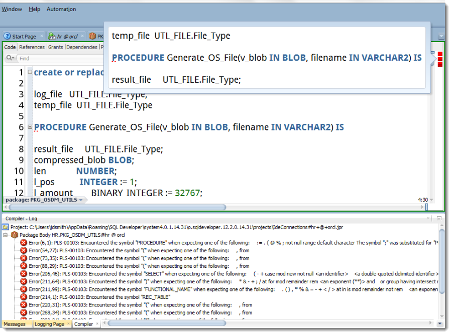 Oracle Sql Developer 101 Plsql Compiler Warnings Errors And The Right Gutter 1491