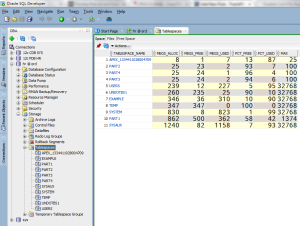 Как в oracle sql developer найти tablespace