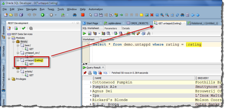 Defining a RESTful Service in SQL Developer with {BINDS}