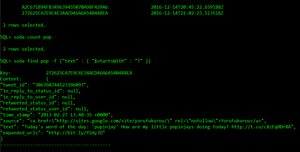 oracle document store json soda sqlcl